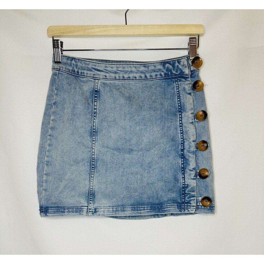 Free People Little Daisies Denim Jean Mini Skirt‎ Button Details Women's SIZE 2